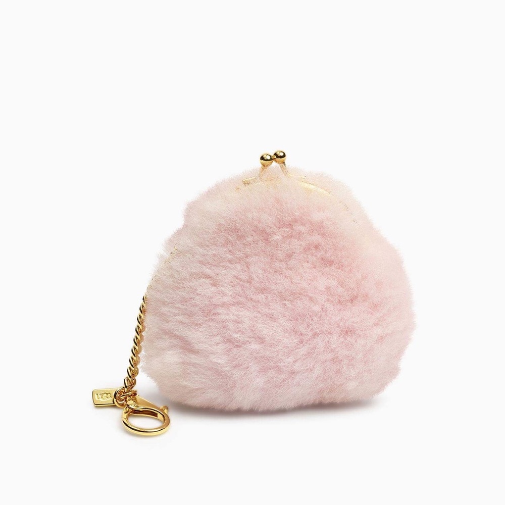 NWT UGG FURRY COIN POUCH KEY FOB WHITE